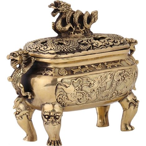 porte-encens dragon chinois antique en bronze et cuivre, décoration intérieure (1/5)