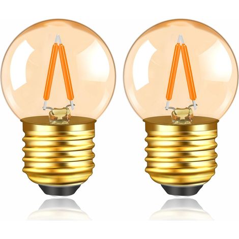 Lot de 2 - Ampoule LED - Culot E27 - Lumière Blanche Chaude 2200K - Verre Ambré Décoratif - Pour Lustre et Veilleuse - Non Dimmable - 4x6,3cm (1/5)