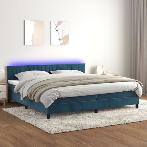 Lit Adulte - Sommier tapissier matelas et LED - Ensemble de lit tapissier - Chambre Intérieur - Bleu foncé 200x200 cm Velours XJDT833233 (1/5)