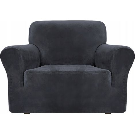 Bezug für Sessel, Sofa, Einsitzer, elastischer Samt, TESS, Graphit