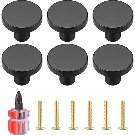 6 boutons de tiroir en laiton noir, 20x25 mm, avec tournevis. (1/5)