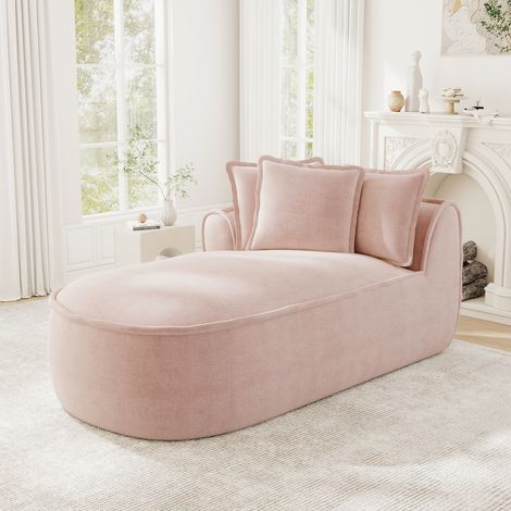 Chaise Longue Chenille Rose, sans Cadre, Mousse 32D, 122 cm Profondeur, Coussins, Chambre Salon (1/5)
