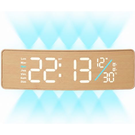 Horloge murale LED numérique rectangulaire réveil et thermomètre motif bois jaune 7711 jaune 277 g – Livraison gratuite
