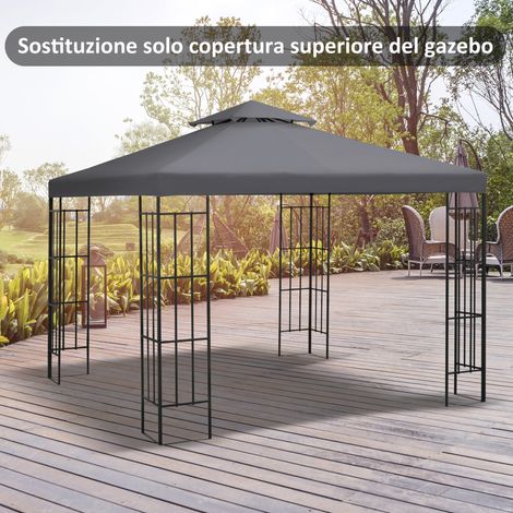 Toiture de remplacement pour gazebo à deux niveaux de 3 x 3 m, résistante aux UV. Gris foncé.