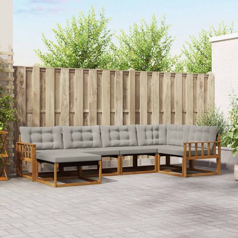 Outdoor-Sofagarnitur mit Kissen 6 pcs Natürlich und Hellgrau (1/5)