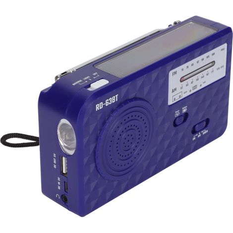 Die RD-638T ist eine tragbare, multifunktionale Funk-Taschenlampe mit Handschlaufe, ideal für Outdoor-Aktivitäten. Sie verfügt über eine Kurbeltaschenlampe, eine solarbetriebene Taschenlampe und eine  (1/5)