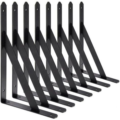 Équerre de fixation murale 200 x 120 mm – Lot de 8 supports triangulaires en acier noir – Capacité de charge 30 kg – Antirouille et résistants (1/5)