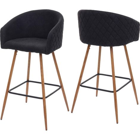 2x tabouret de bar HWC-D72, chaise bar/comptoir, avec dossier, tissu - gris anthracite (1/5)