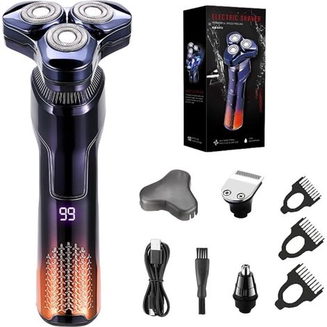 Rasoir électrique homme 3-en-1 barbe/nez/patte IPX7 étanche charge USB-C verrou voyage (1/4)