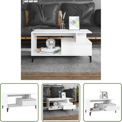 The Living Store Couchtisch Weiß 90x49x45 cm Holzwerkstoff - Couchtisch - Wohnzimmerschreibtisch - Weißer Couchtisch - Holzwerkstoff Couchtisch - Industriel Style Couchtisch (1/5)