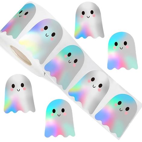 (500pcs) Autocollants Halloween Fantômes, Rouleaux d’autocollants Holographiques Imperméables Colorés, Stickers d’Halloween Enfants (1/5)