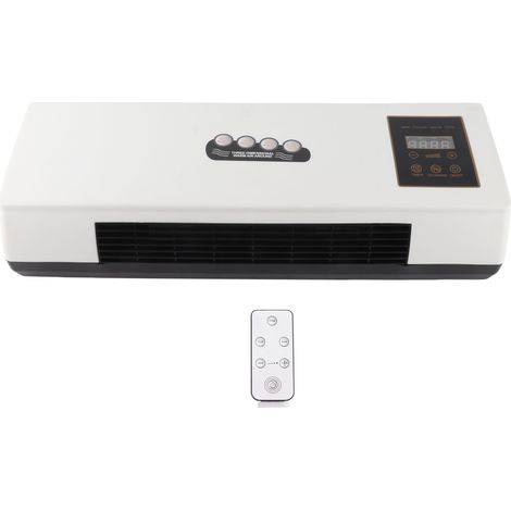 Chauffage mural électrique 1800 W silencieux avec télécommande et minuterie – Mode ventilation seule (air naturel) + mode air chaud PTC, version portable pour chambre et salle de bain, pose sol/mur/ta