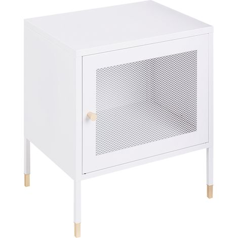 Mesa de noche de metal blanco 45 x 35 cm puerta de malla dormitorio Ossett