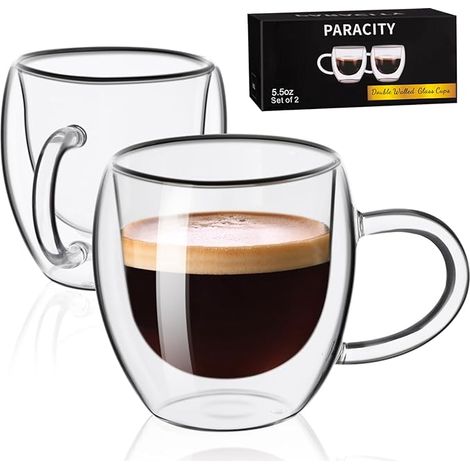 Tasses à Expresso, Verres Latte Macchiato Double Isolation 180 ml, Ggobelets Paroi Avec Poignée, Cappuccino Transparentes (1/5)