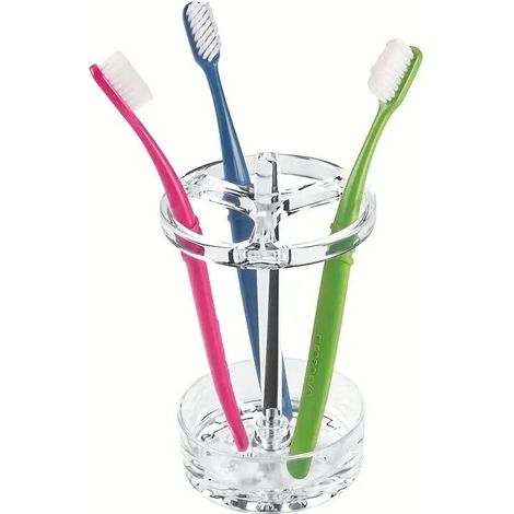 Porte-brosse à dents pour brosses à dents normales à grandes, brosses rotatives et dentifrice, collection Eva - 9,8 x 9,8 x 14,5 cm, transparent (1/4)