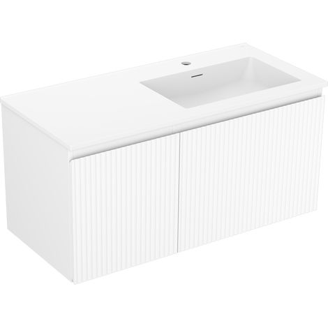 Mexen Rivel meuble de salle de bain 100 cm avec lavabo Otis à droite, 1T, 1P, rainuré, blanc mat - 91A23-10047-3-BBFF01-W18P01 (1/5)