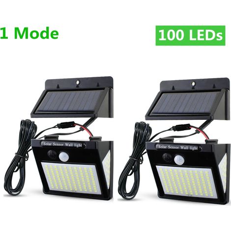 (2 lampes solaires LED de 100 LED chacune) Lampe solaire d'extérieur avec capteur, étanche, compatible avec la lumière du soleil, décoration de jardin (1/5)