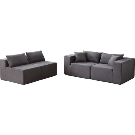 Sofá modular en L de pana gris 4 piezas 335 x 167 x 71 cm relleno de espuma HOMVRA (1/5)