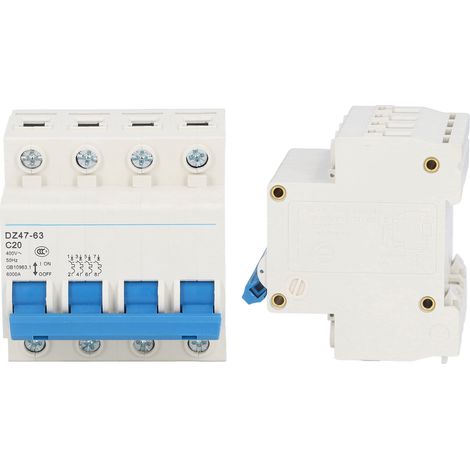 Disjoncteur miniature DZ47-63 C20 4P 400 V 20 A, montage sur rail DIN, pouvoir de sectionnement 6000 A (1/5)