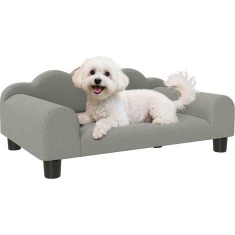 Canapé pour Chiens avec Accoudoirs en Bois et Tissu French Terry, 66x42x28,5 cm, Couleur Grise (1/5)