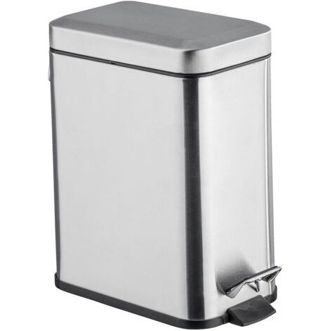 Petite Poubelle Salle de Bain, Poubelle à pédale 5L, Square, Acier inox, 14x29,5x28 cm, aspect mat