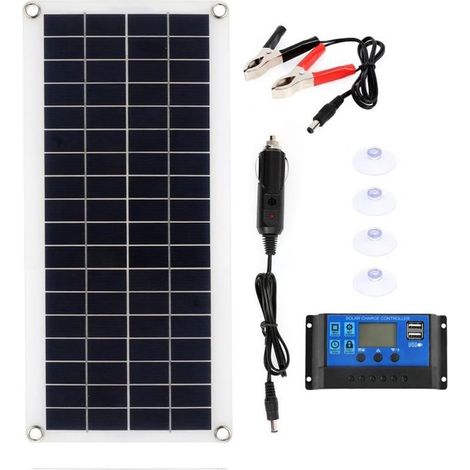 300W Panneau Solaire Double Cellule Solaire USB avec contrôleur 60A Kit de Plaque Solaire for téléphone RV Chargeur de Voiture Alimentation de Batterie extérieure Sûr Efficace(10A) (1/5)