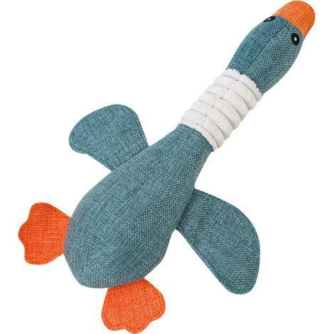 Lot de 2 jouets pour chien en toile et peluche – Oie en jute – Bleu foncé et vert (1/5)