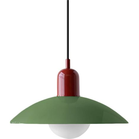 Suspension moderne avec abat-jour en fer émaillé, globe en verre blanc, douille E27, abat-jour amovible, luminaire suspendu pour cuisine, salle à manger, chambre (Rouge+Vert) (1/5)
