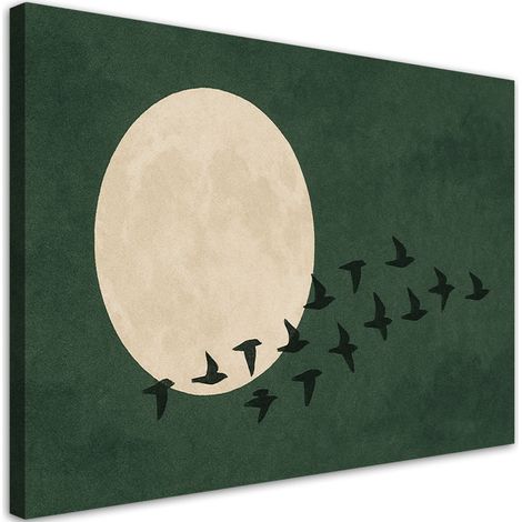 Quadro su tela, Stormo di uccelli Minimalismo Beige Verde - 100x70 (1/3)