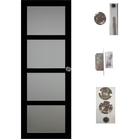 Porte Coulissante Telia Noir Vitrée H204 X L73 Cm, Serrure Condamnation Gd Menuiseries (1/4)
