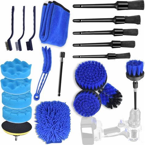 Ce kit de nettoyage automobile comprend des embouts de perçage et des brosses métalliques, adaptés à l'intérieur et à l'extérieur de la voiture, au tableau de bord et aux grilles d'aération. Il contie (1/5)