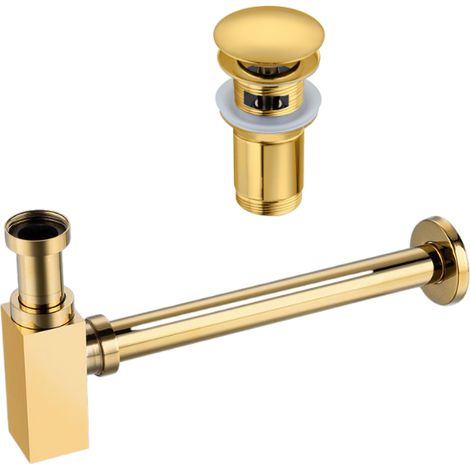 BALNEO - ensemble bonde de lavabo Klik Klak C avec trop-plein dorée + siphon carré doré en laiton - kit pour lavabo (1/5)