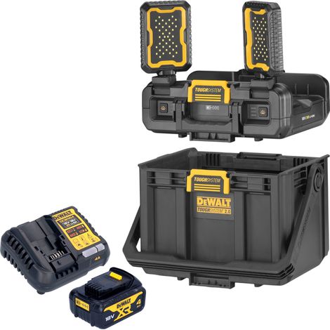 DeWalt DWST08061-1 Werkzeugbox mit integrierten Leuchten 395 x 352 x 255 mm ToughSystem 2.0 + 1x Akku 4,0 Ah + Ladegerät