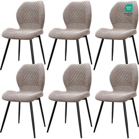 Esszimmerstühle 6er Set, gepolsterte Leinenstühle, ergonomisch, braun (1/5)