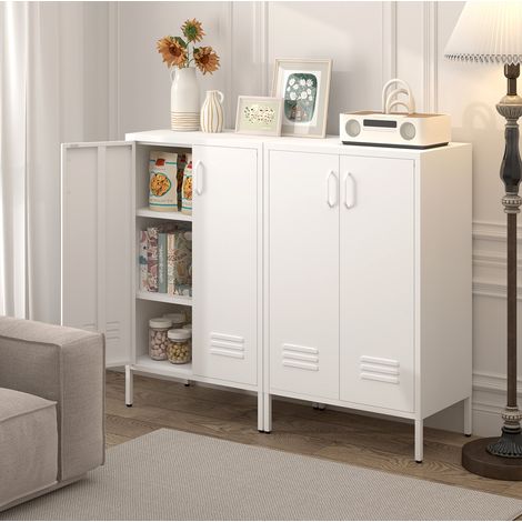 Metallschrank 2 Türen mit 2 verstellbaren Böden Weiß OKMYHOME (1/5)