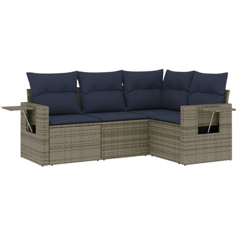 4-teiliges Gartensofa-Set mit Kissen, grau, Polyrattan vidaXL (1/5)