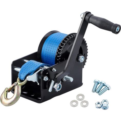 Treuil Manuel, , Treuil à Main 3000LBS (1365kg) avec 10m Bleu Polyester Cordon Treuil, Treuil à Corde Bidirectionnel Portable Remorque Voiture Bateau (1/4)