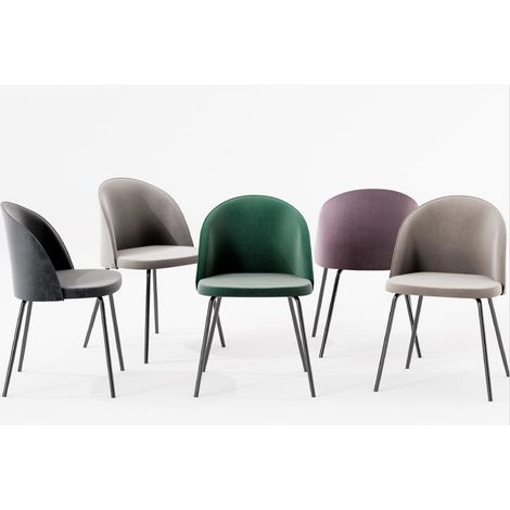 Chaise moderne velours et métal noir Luza- Lot de 4-Vert forêt (1/3)