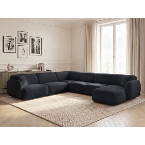 BOBOCHIC - Canapé panoramique fixe modulable ANDA avec 1 méridienne, 2 chauffeuses et 1 petit angle Angle gauche  Noir (1/5)
