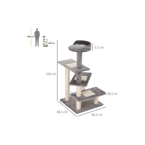 Arbre à chat beige et gris à 5 niveaux avec griffoirs et escalier pour la maison, le salon et la chambre (1/5)