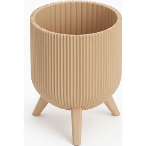 Pot de fleurs beige avec couvercle scandinave moderne sur pieds (1/3)
