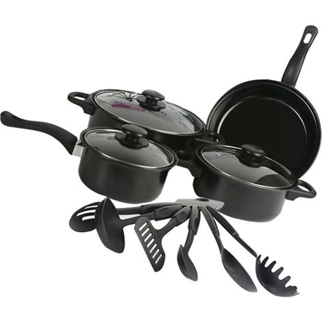 Ensemble De Casseroles Et Poêles, Ensemble De Cuisson Antiadhésif De 13 Pièces, Batterie De Cuisine À Induction avec Poêles À Frire, Casseroles Et Marmite，noir