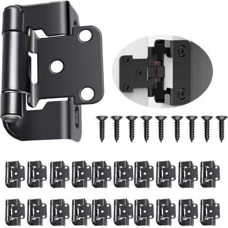 20er-Packung 1/2 Zoll überlappende verdeckte Scharniere, automatischer Schließmechanismus, Standard-Scharnier (schwarz) (1/4)
