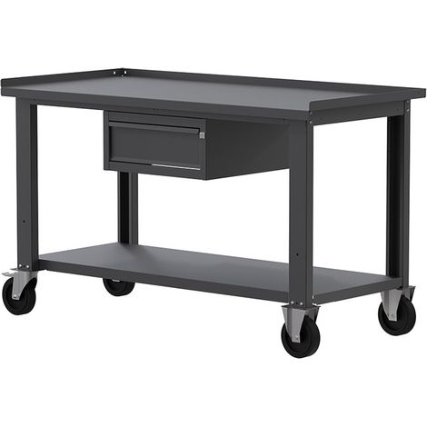 Banco da lavoro con ruote SOGI X3N101AR - 1.5 m - piano in acciaio - 1 cassetto - grigio antracite (1/4)