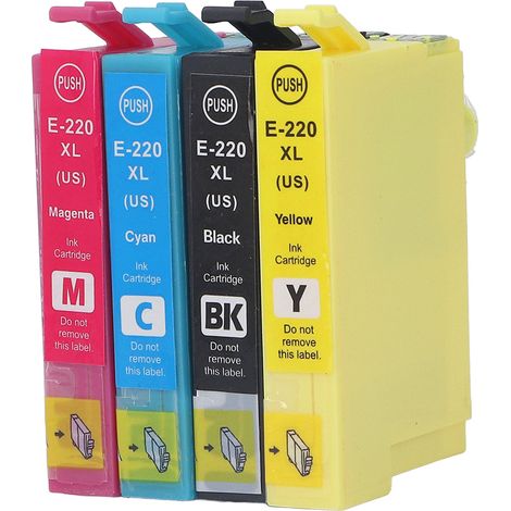 Cartouches d'encre pour imprimante T220XL1/T220XL2/T220XL3/T220XL4, cartouches d'encre 4 couleurs, adaptées aux imprimantes WorkForce WF-2630/2650/2660/2750/2760, etc. (1/5)