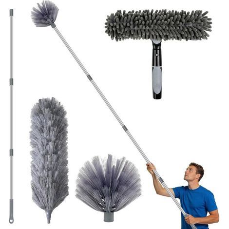 Plumeau Poussiere Telescopique, Tete De Loup Telescopique, Poussiere, Brosse Nettoyage, Balai Toile D'Araignée, Plumeau Microfibre, Épousseteur, Raclette De Fenêtre (1/5)