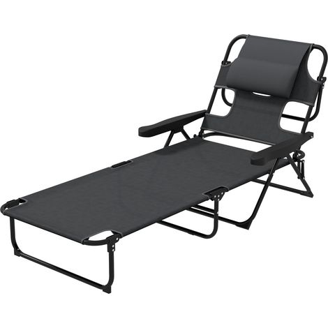 Tumbona De Jardín Con Almohada Tumbona Con Respaldo Ajustable Reposabrazos Tumbona Relax Para Jardín Balcón Malla Gris Oscuro