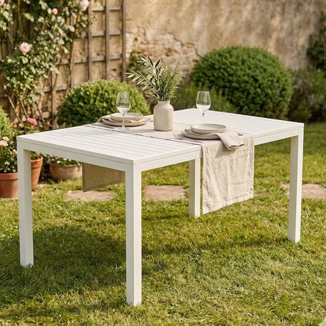 Table d'extérieur Maratea, Etagère à Manger rectangulaire, Table de Jardin Polyvalente, 150x90h72 Cm, Blanc (1/5)