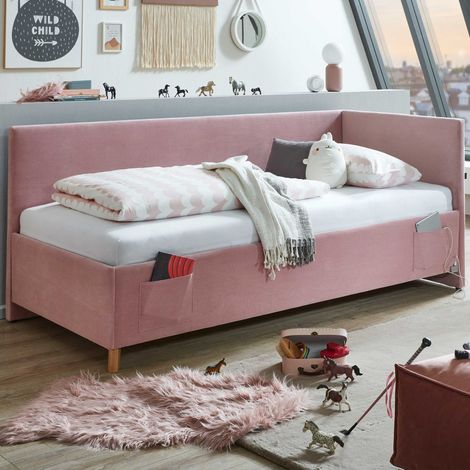 Lit simple Cool  Avec dossier  90 x 200 cm  Design rose (1/5)