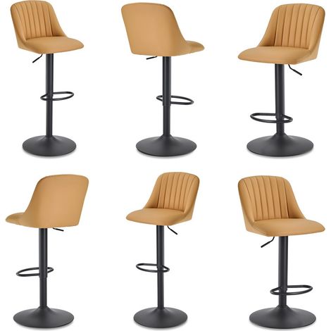 GOEURVANT - Set of 6 - Camel - PU Leather - 360° Swivel Adjustable Bar Stools with Ergonomic Backrest & SGS-Certified Gas Lift (1/5)